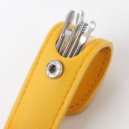 Fashion Stainless Steel Ear Pick 6-piece Set (Option: Leather Case Yellow)
